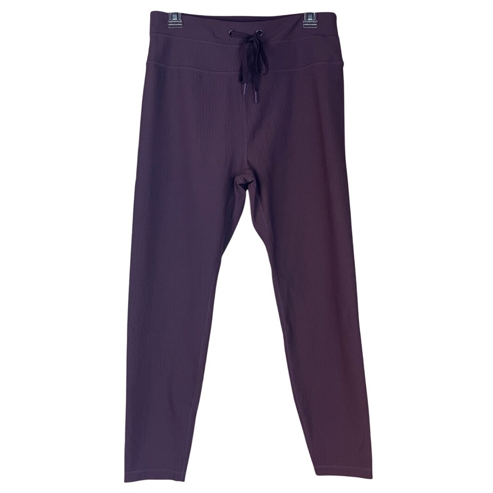 MTA Sport Ribbed Leggings Plum Purple High Waist Drawstring Size Large